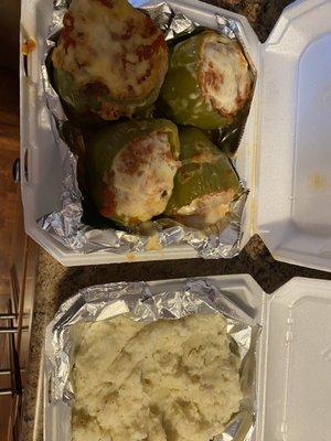 Stuffed peppers and mashed potatoes