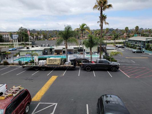 Rig parked at a hotel