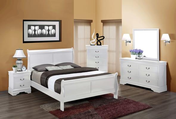 B3600 Crownmark White, solid wood, sleigh bedroom set in Twin, Full or Queen