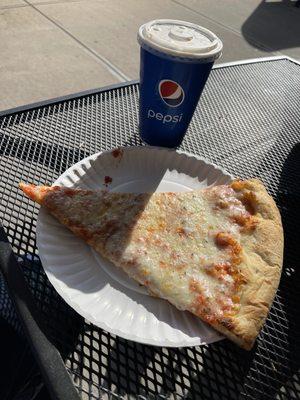 Small soda and regular pizza slice