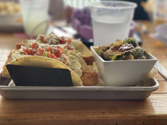 Fish tacos with a side of brussel sprouts