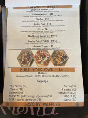 Savory waffles menu page