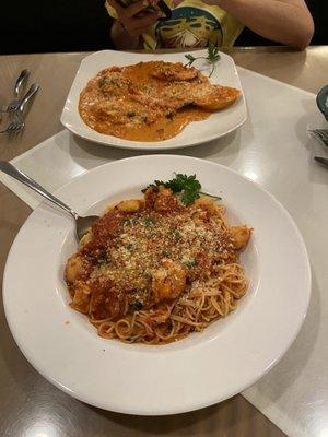 Shrimp/Scallop angel hair pasta, and Lobster Ravioli