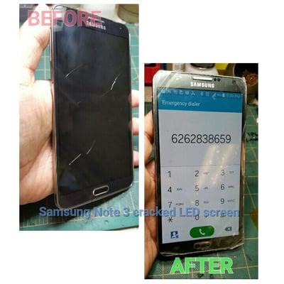 Samsung Note 3, broken LED screen repaired by Cellphone Solutions