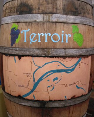 Painted wine barrel at Arcane Cellars