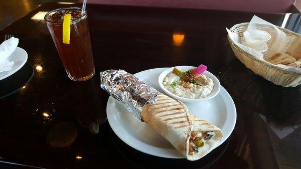 Chicken shawarma with babaganouj and lebanese tea