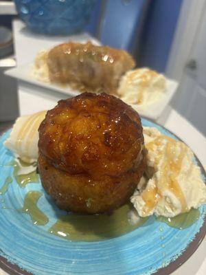 Orange bomb cake with vanilla ice cream