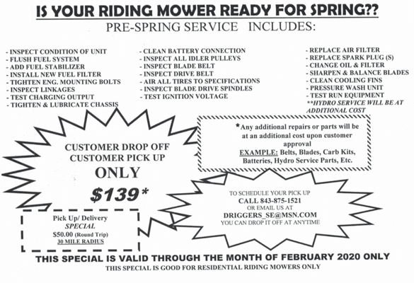 Pre-Spring Special going on until 02/29/2020