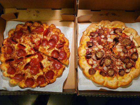 Pepperoni and sausage onion. Excellent!