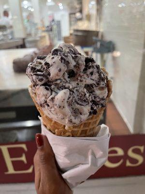 Moose tracks ice cream on waffle cone