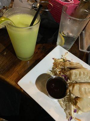 Pot stickers - love the kick! and a Midori Colada - Just enough sweet with the kick!