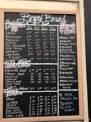 Coffee menu