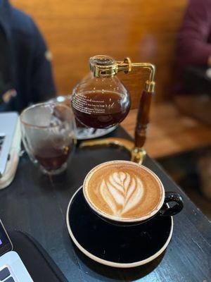 Latte and siphon coffee