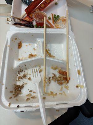 It was orange/sesame chicken & rice/chow mein