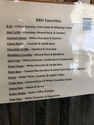 More detailed coffee drinks menu