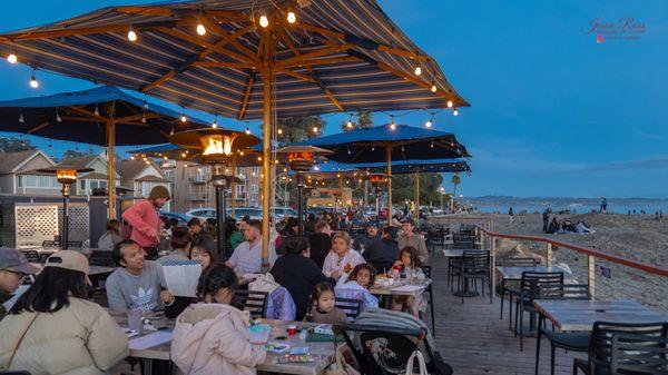 Outdoor dining with plenty of heating lamps at Zelda's in Capitola.