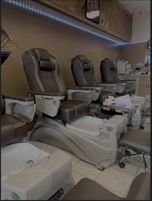 Our new salon chairs! Come by and try the new massaging features while getting a relaxing pedicure