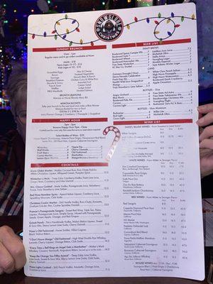 The Snow Globe themed menu, on which everything (their usual food) has been given a holiday kind of name.