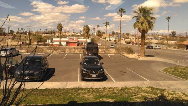 This is the view outside toward parking from the big windows inside the adult and computer areas.