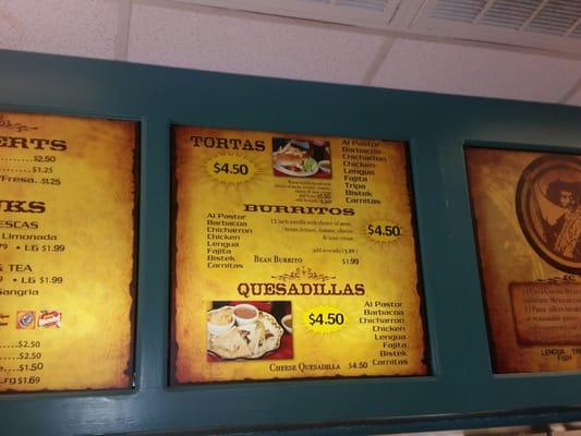 One section of the menu