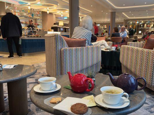 One of many lounges on the ship. This was the largest with a great array of food.