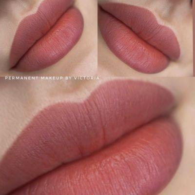 Permanent makeup of lips (mixed three  colors :mauve , soft caramel, light brown  )