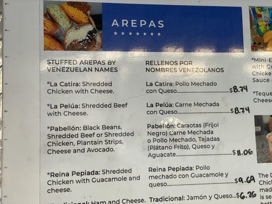 Arepas menu