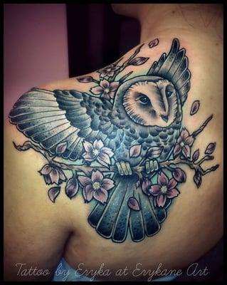 Full color owl piece by Eryka Jensen