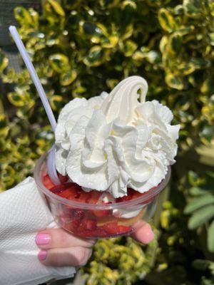 Strawberry shortcake. Shortcake at the bottom covered in fresh strawberries, vanilla ice cream and whipped cream! $13! Highly recommend!