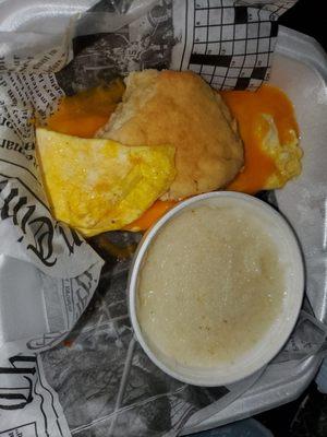 Omelette breakfast with grits and biscuit.  $8.95