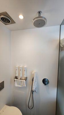 Toilet and shower with an "automatic" fan