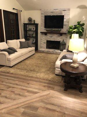 Beautiful LVP wood look flooring in customer home in Westlake Village. This floor is both durable and waterproof.