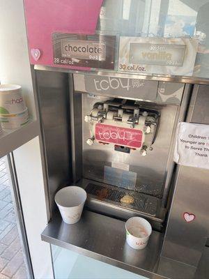 Yogurt all over with empty machines