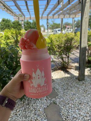 Strawberry lemonade in the koozie cup!