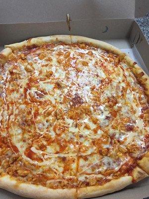 Cheese pizza with chipotle and buffalo sauce