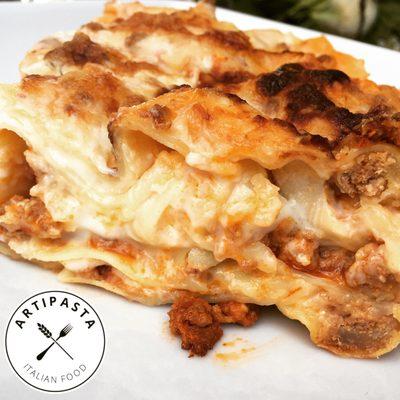 Our Original North Italian Style Lasagna, filled with House Meat Sauce and Béchamel Sauce