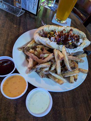 Po bo brisket with hand cut fries. House made spicy ketchup is amazing