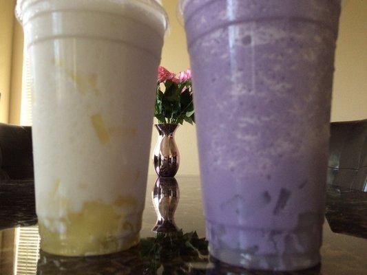 Coconut w/ pineapple jelly and Taro w/ lychee jelly!