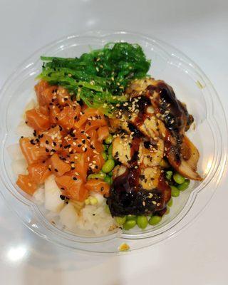 Smoked Eel and salmon poke bowl