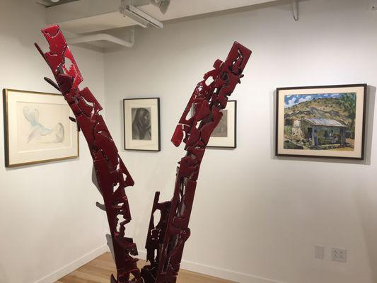 Sculpture by Peter Dreyfuss, watercolor by Diego Rivera (right).