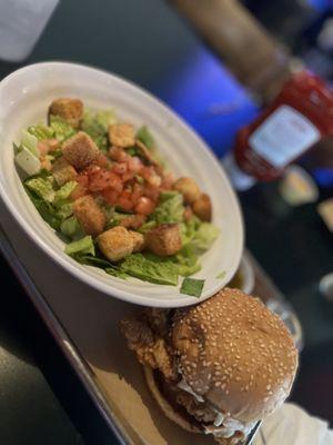 Crispy Pickle Brined and Fried Chicken Sandwich sub chips for salad