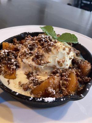 House smoked fresh peach cobbler