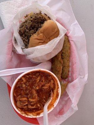 Maid rite, goulash, fried pickles