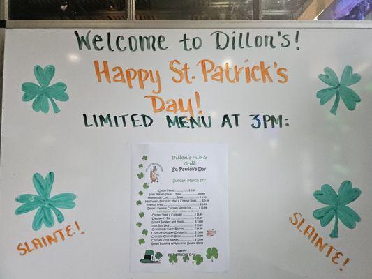 St Patrick's menu 3.17.24