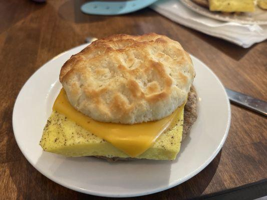 Sausage egg and cheese waffle biscuit