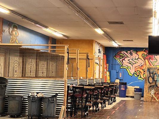 Inside - axe throwing lanes