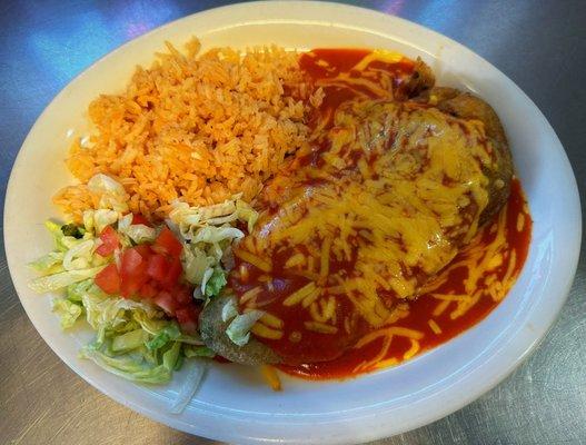 Chile Relleno enchilada style with rice