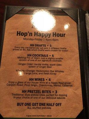 Happy hour menu