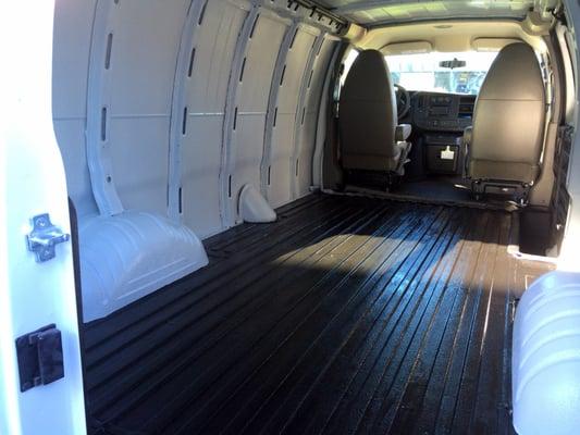 Commercial Van - After Line-X Premium.  White on the sides, black on floor, waiting to install bulk-head