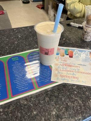 Loaded pina colada smoothie and menus